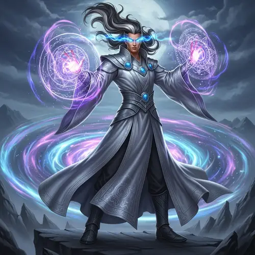 Asian Grand Wizard with Bright Glowing Eyes | Magical Scene