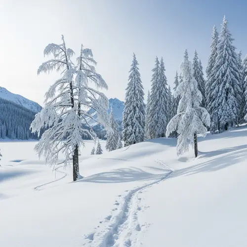 Serene Winter Landscape: Alpine Forest and Frozen Lake