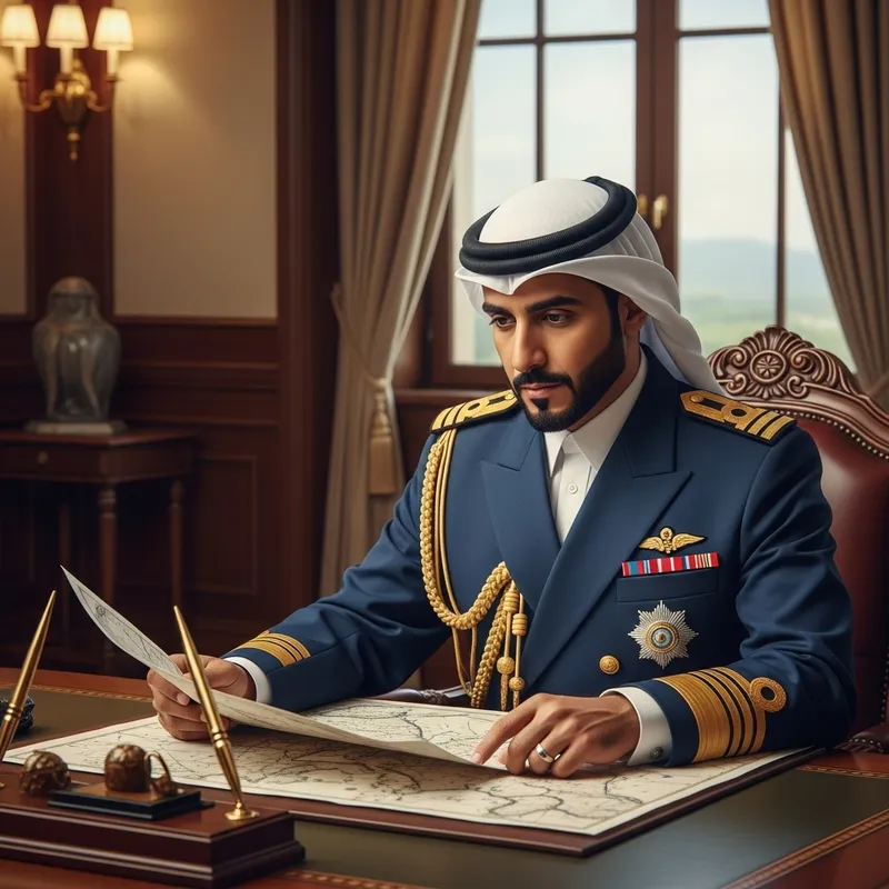 Regal Middle-Eastern Man Studying Detailed Map with Authority