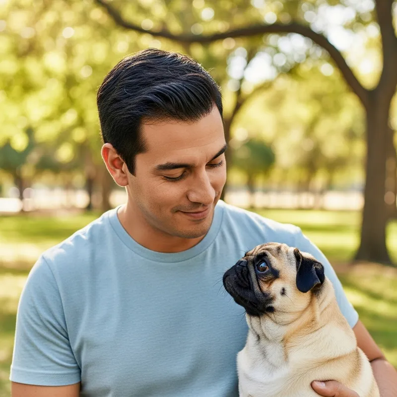 Hispanic Man with Adorable Pug | Sweet Moment Captured Hispanic Man with Adorable Pug | Sweet Moment Captured
