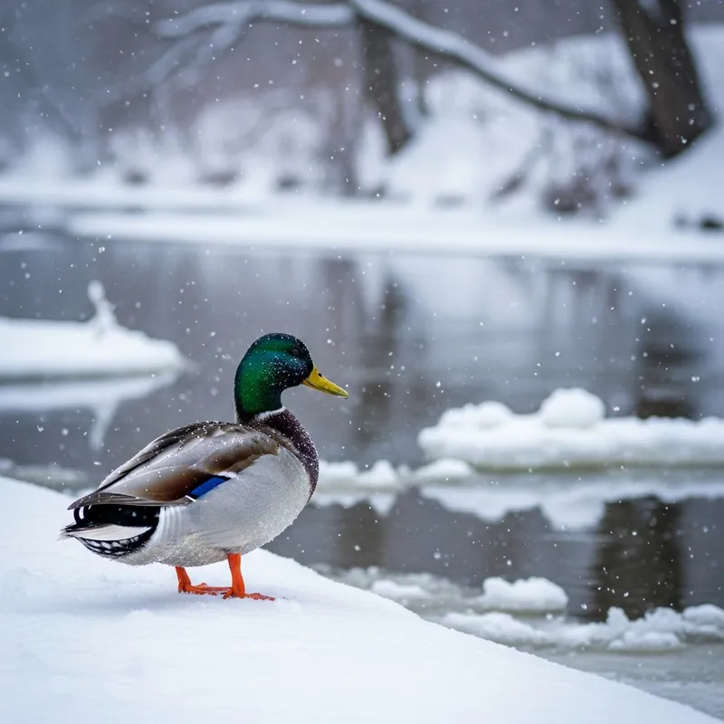 Winter Duck in Snowy Setting