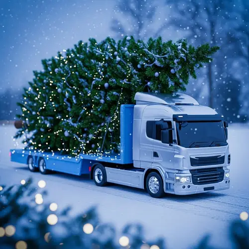 Modern Design Truck Carrying Christmas Tree | Festive Scene
