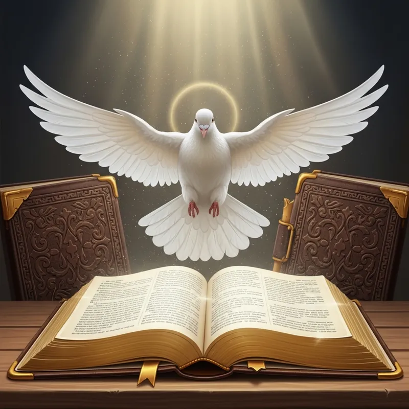 Holy Spirit Dove Hovering Over Holy Bible | Spiritual Symbolism Art
