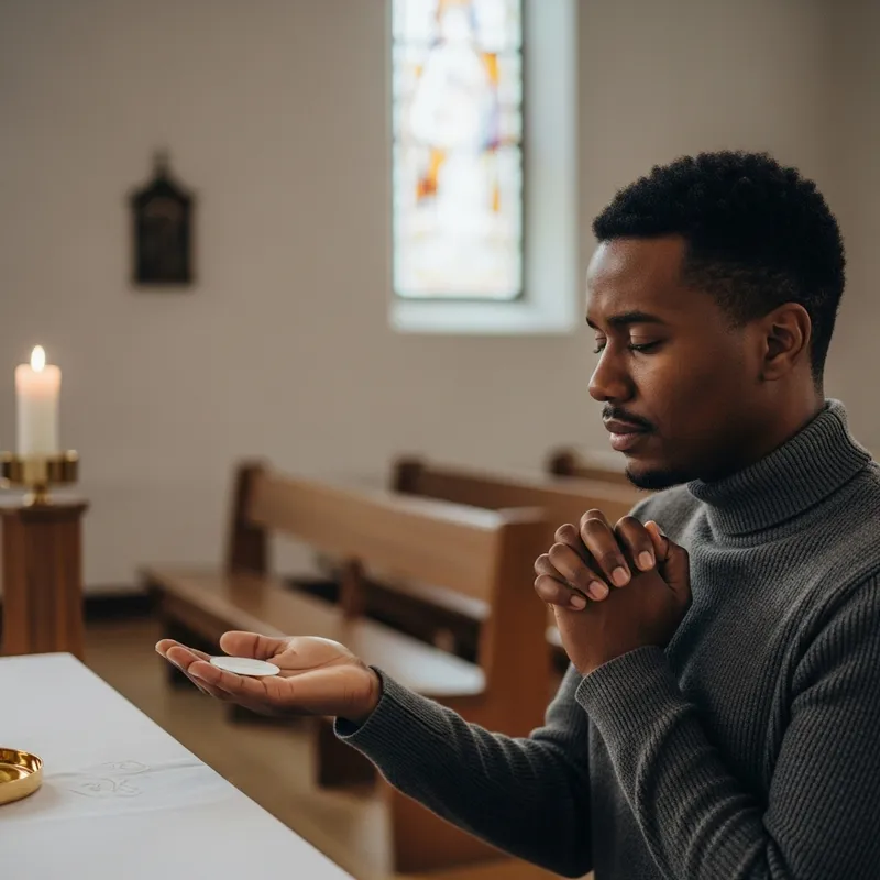 Prayerful Communion Moment in Reverent Setting Prayerful Communion Moment in Reverent Setting