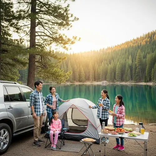 Family Car Camping Adventure at Serene Lake: Joyful Outdoor Getaway
