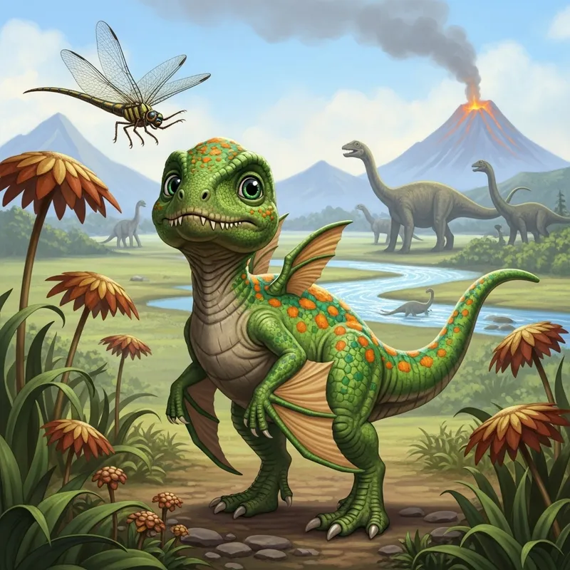 Adorable Baby Dinosaur in Enchanting Prehistoric Scene