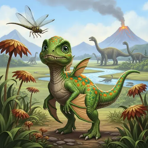 Baby Dinosaur in Prehistoric Landscape