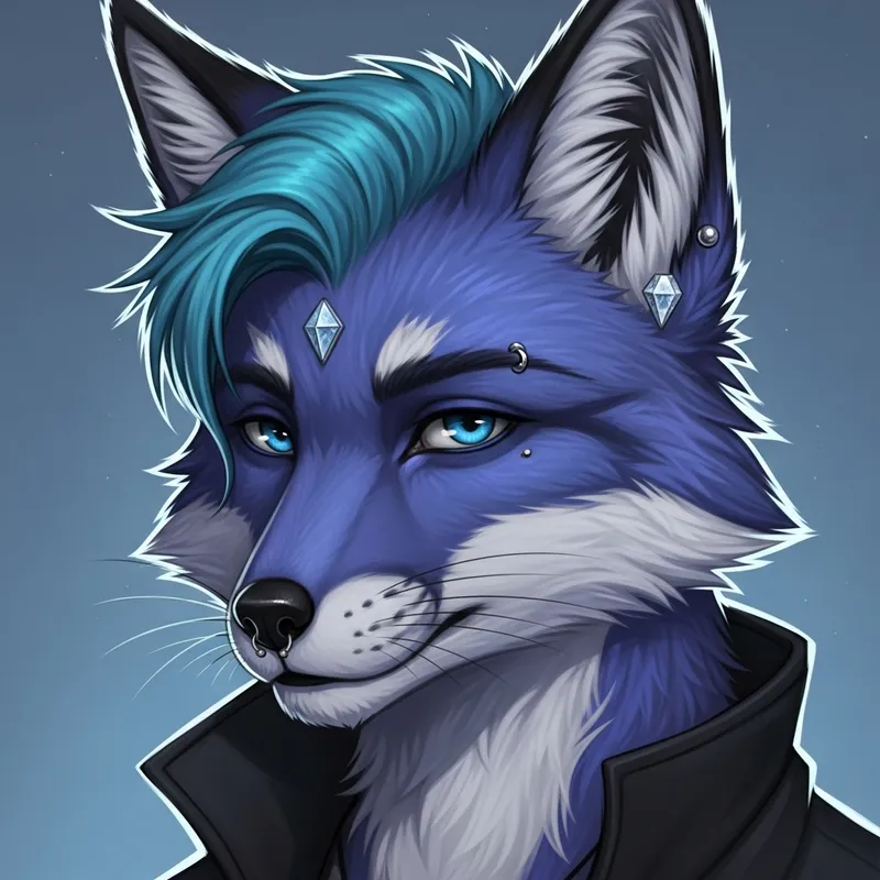 Unique Male Fox Demi-Human with Blue and Purple Fur