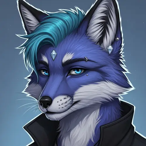Male Fox Demi-Human with Blue and Purple Fur