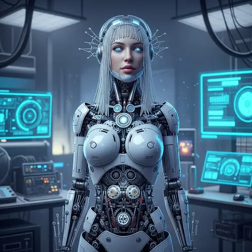 Robotic Woman: Intricate Alloy Body with LED Eyes