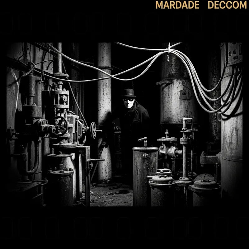 Masked Figure in Noir Style - Abandoned Industrial Thriller Scene