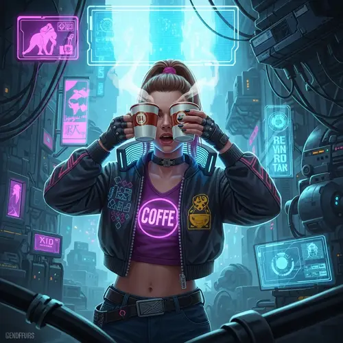 Cyberpunk Girl with Coffee: A Futuristic Vision