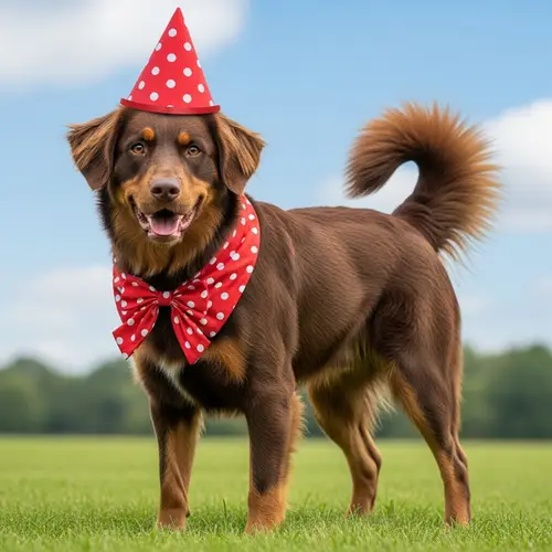 Medium-Sized Brown Dog on Grass Field | Cheerful Canine Image