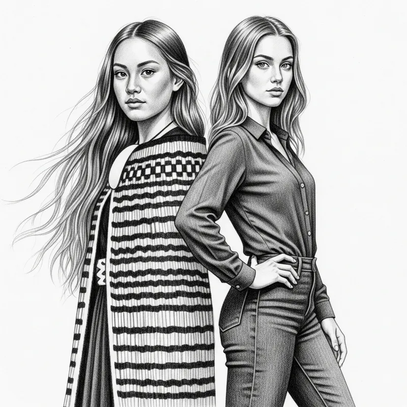 Maori and British Girls Sketch - Cultural Unity in Black and White Maori and British Girls Sketch - Cultural Unity in Black and White