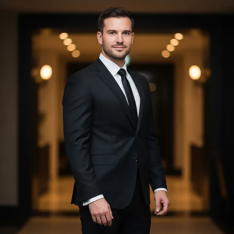 Stylish White Man in Classic Black Suit