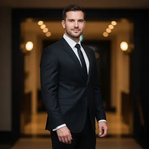 Professional Caucasian Man in Black Suit with Confidence