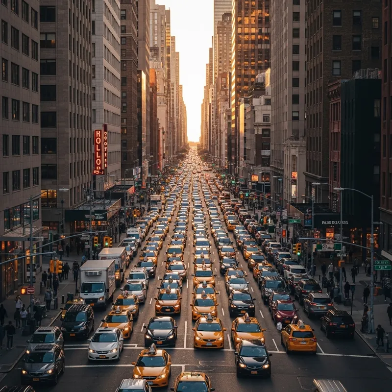 Urban Traffic Scene in City with Abundant Cars