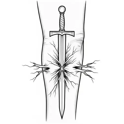 Shattered Sword Tattoo Template | Skin Piercing Design