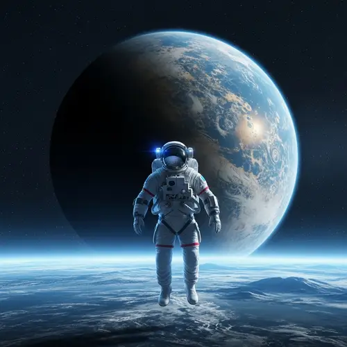 Futuristic Astronaut Floating in Space Near Planet | Sci-Fi Scene