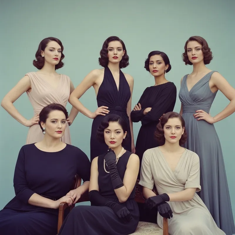 Elegant Women in Glamorous Attire | Confident Poses & Nostalgic Vintage Look