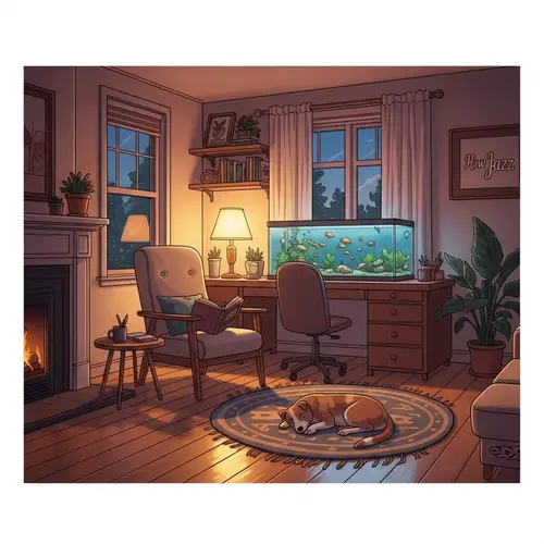 Relaxing Evening Idea: Calming Space, Warm Lighting, Soft Jazz