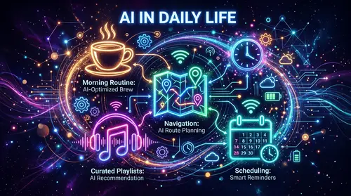 AI in Daily Life: Vibrant Digital Collage