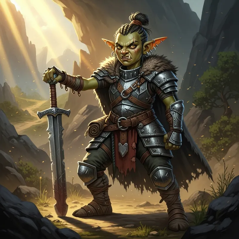 Goblin Girl - Leader of Brigands in Heroic Pose and Rough Armor