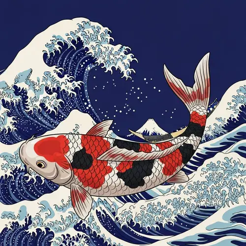 Japanese Fish with Waves in Background
