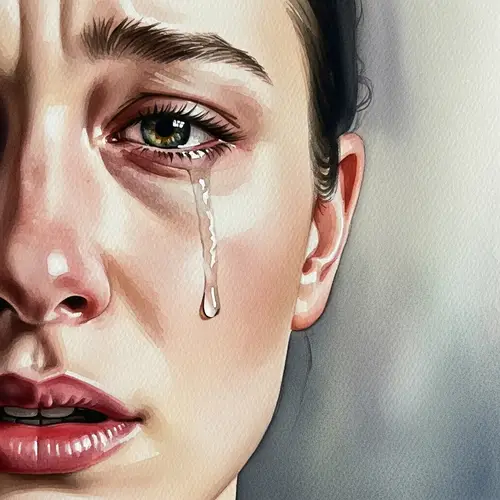 Emotive Watercolor Portrait of a Person Releasing Tears