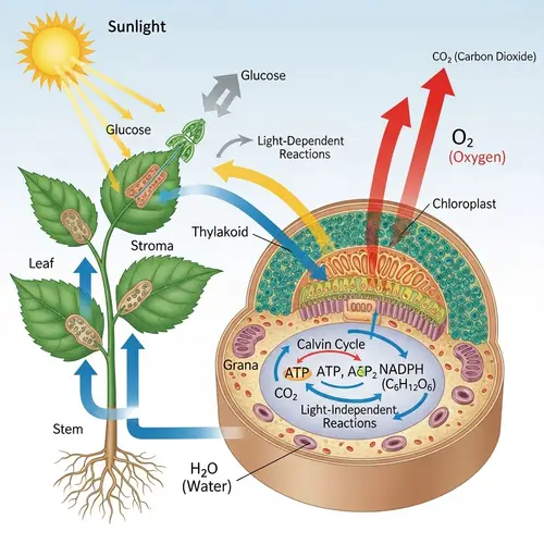 Detailed Diagram of Photosynthesis Process | Plant Sunlight Absorption