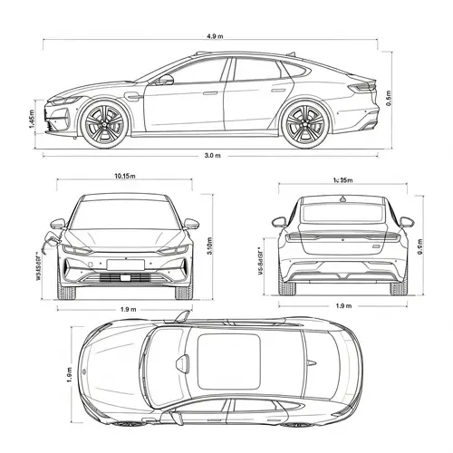 Tesla Model S Blueprint: Side, Front, Back & Top Views