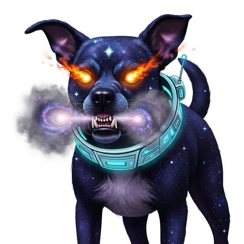 Intense Space Dog with Cosmic Fur | Futuristic Angry Mutt