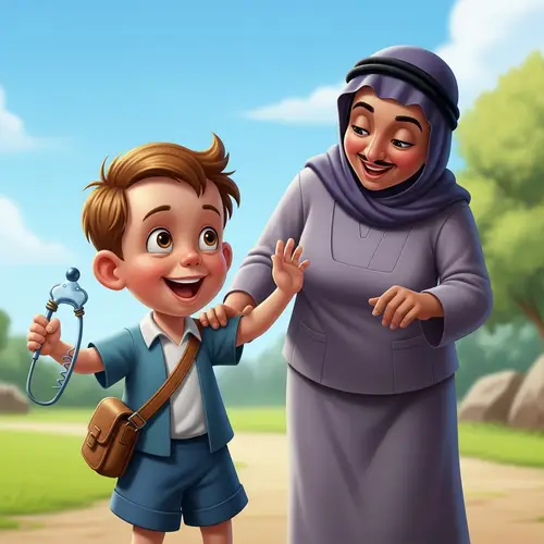 Caucasian Boy with Disability and Middle-Eastern Caregiver Animation
