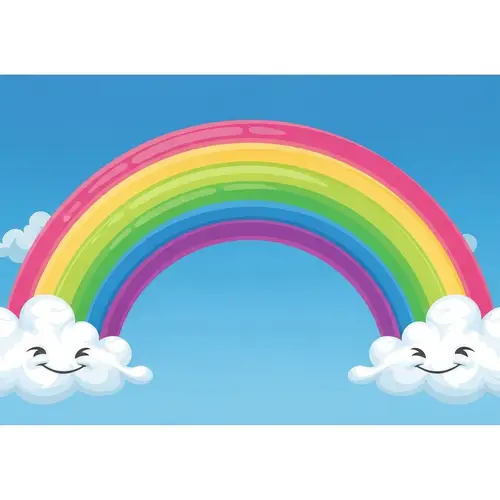 Colorful Cartoon Rainbow with Fluffy Clouds