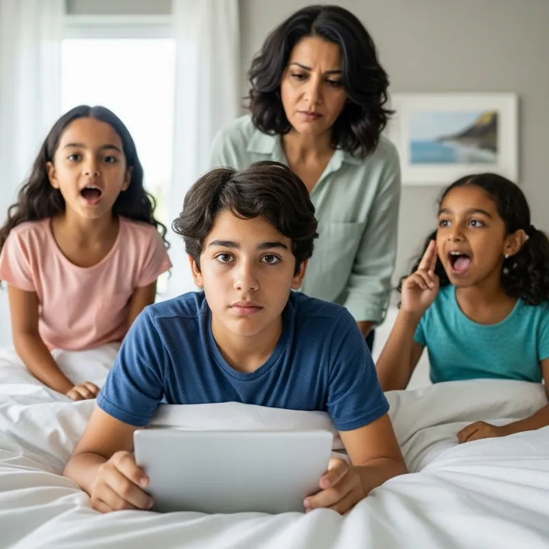 Morning Chaos: Teenage Boy Late for Online School