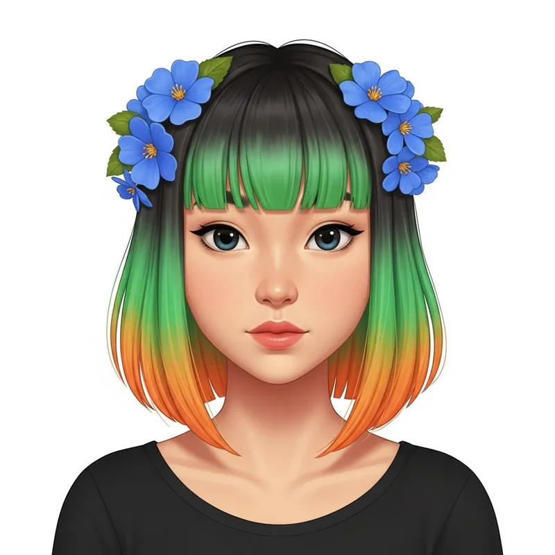 Youthful Anime Girl with Green and Orange Hair | Playful Style Youthful Anime Girl with Green and Orange Hair | Playful Style