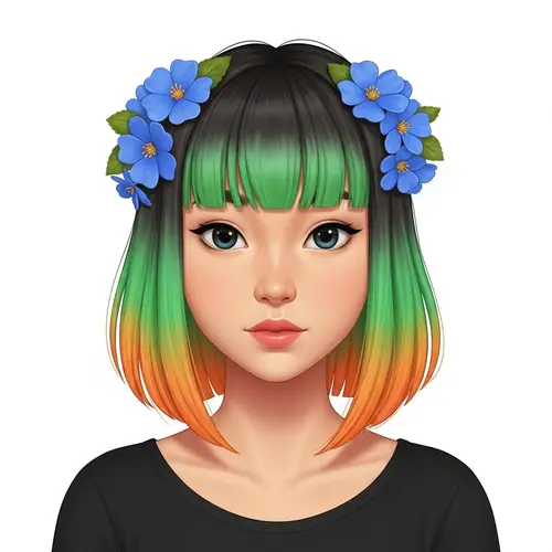 Anime Girl with Unique Green and Orange Hair | Youthful and Colorful Look