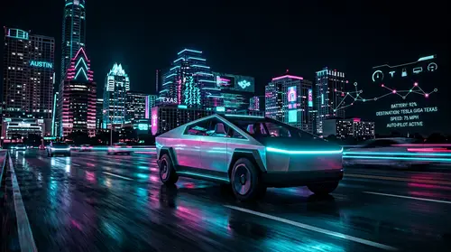 Futuristic Tesla Cybercab in Digital Austin