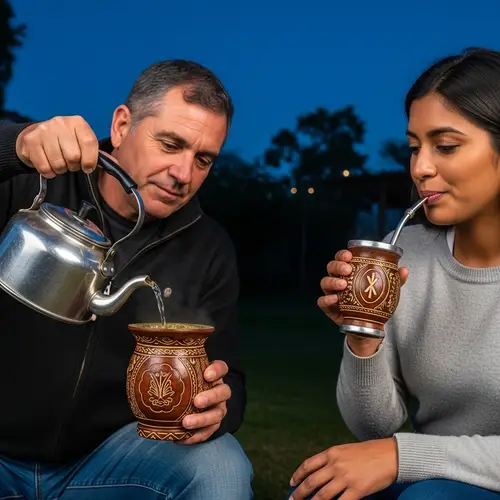 Traditional Latin American Yerba Mate Drinking Scene