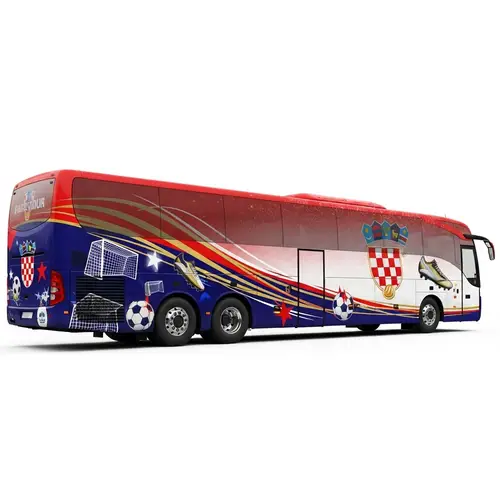 Vibrant Croatian Flag-inspired Bus Design for Soccer Team