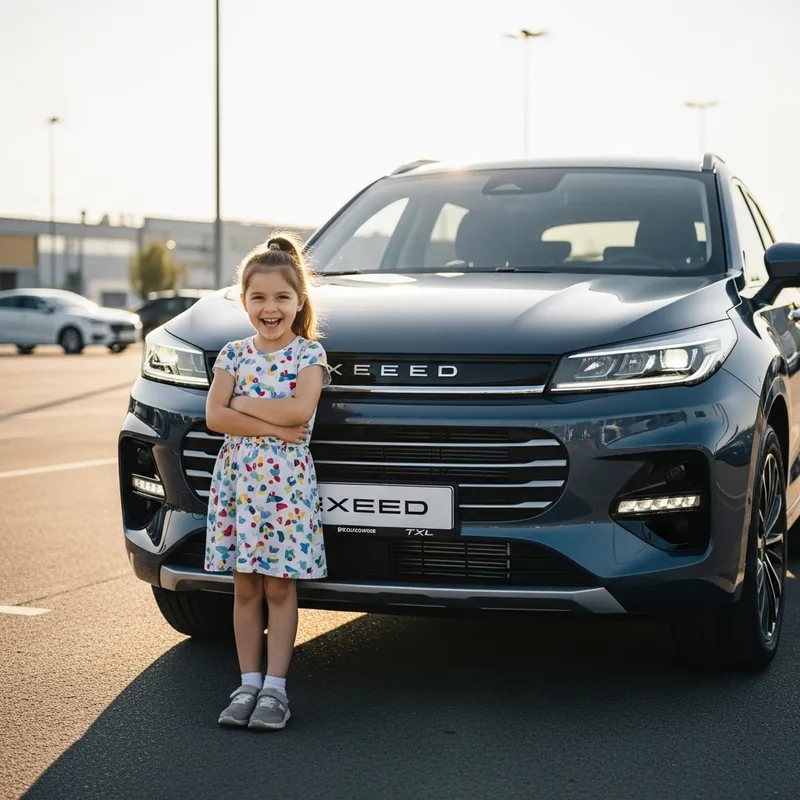 Young Girl with Exeed Car | Joyful Moment Captured