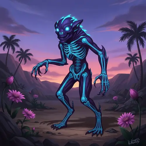 Hueso Kawia: Imaginative Creature in Blue & Purple Shades