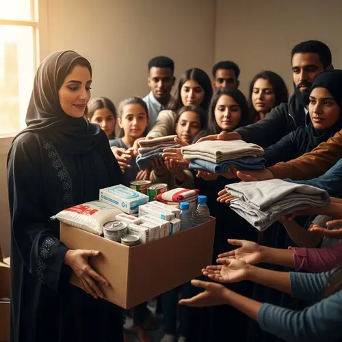 Qatari Woman Giving Aid to People in Need