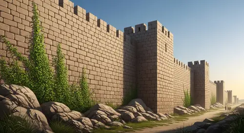 Ancient Wall of Jericho: Weathered Limestone Structure in Historical Setting