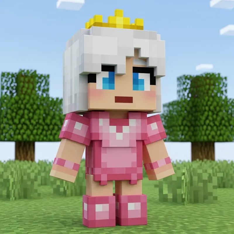 Cute Minecraft Character in Pink Armor & Tiara Cute Minecraft Character in Pink Armor & Tiara