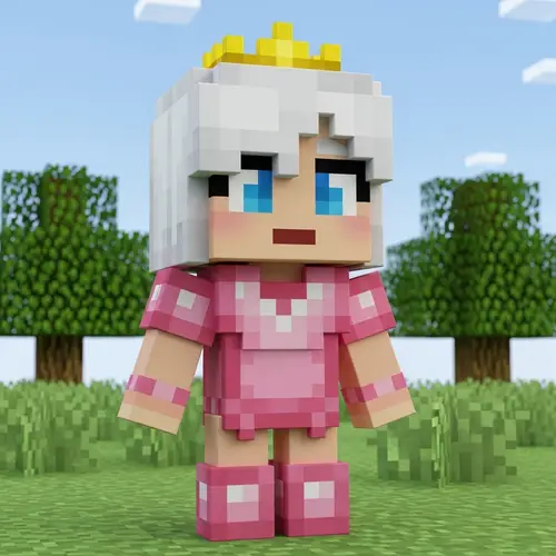 Cute Minecraft Character in Pink Armor & Tiara