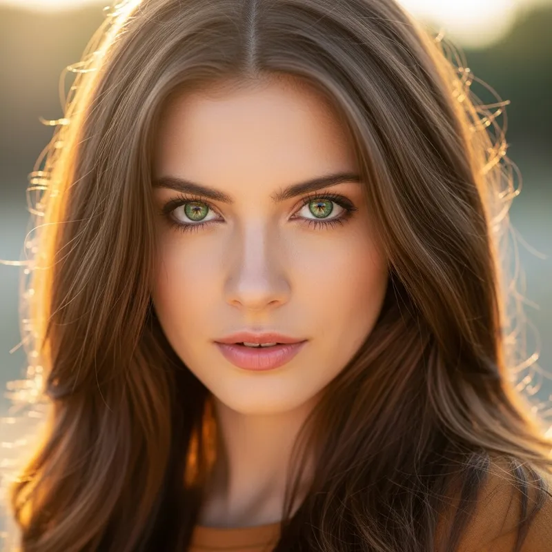 Beautiful Girl with Green Eyes and Brown Hair
