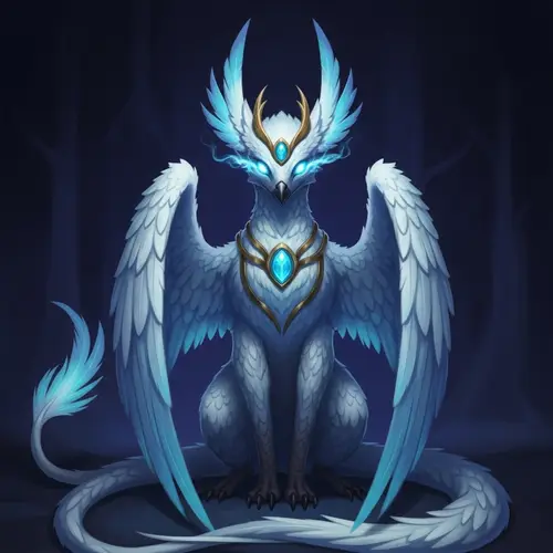 Majestic Fantasy Creature with Ethereal Feathers and Luminous Eyes