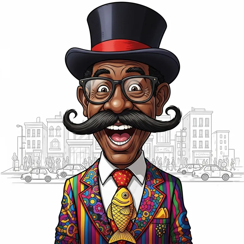 Middle-Aged Caricature with Comical Mustache Middle-Aged Caricature with Comical Mustache