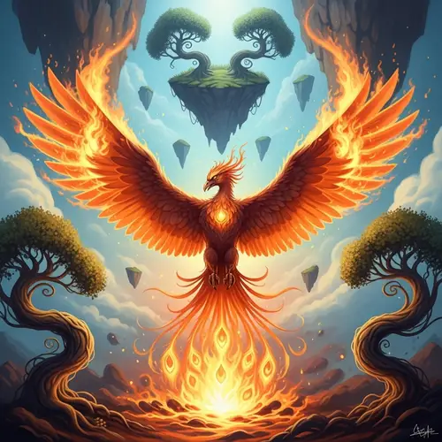 Mystical Phoenix Rising From Ashes | Digital Painting